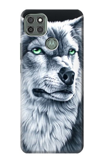 W0123 Grim White Wolf Hard Case and Leather Flip Case For Motorola Moto G9 Power