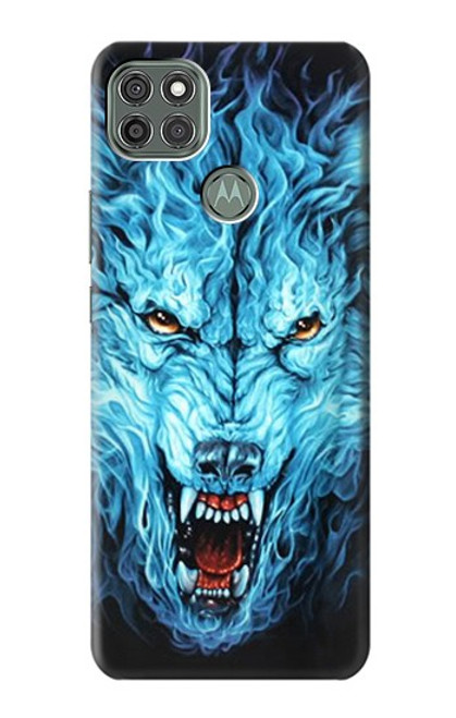 W0752 Blue Fire Grim Wolf Hard Case and Leather Flip Case For Motorola Moto G9 Power