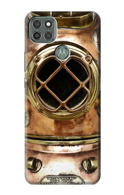 W2412 Vintage Deep Sea Diving Helmet Hard Case and Leather Flip Case For Motorola Moto G9 Power