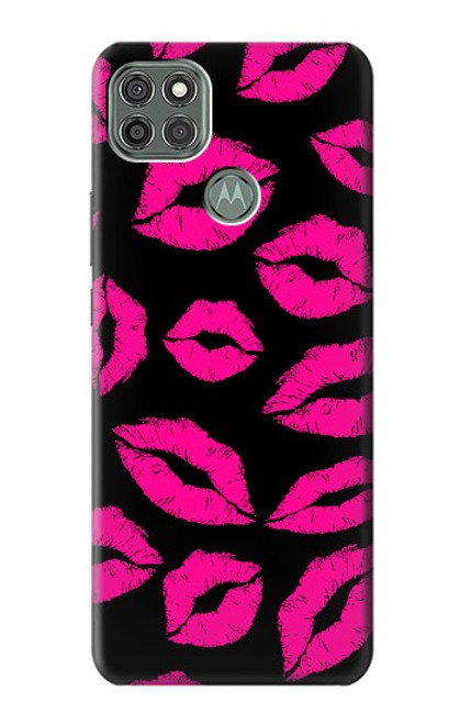 W2933 Pink Lips Kisses on Black Hard Case and Leather Flip Case For Motorola Moto G9 Power