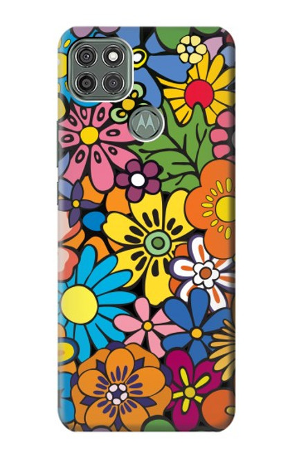 W3281 Colorful Hippie Flowers Pattern Hard Case and Leather Flip Case For Motorola Moto G9 Power
