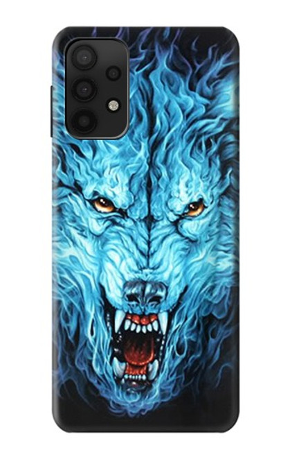 W0752 Blue Fire Grim Wolf Hard Case and Leather Flip Case For Samsung Galaxy A32 5G