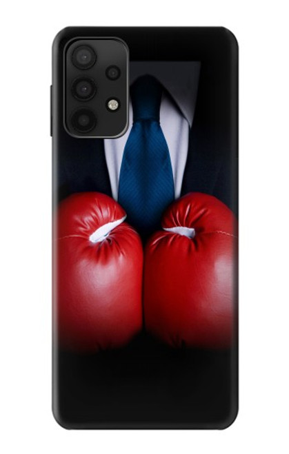 W2261 Businessman Black Suit With Boxing Gloves Hard Case and Leather Flip Case For Samsung Galaxy A32 5G