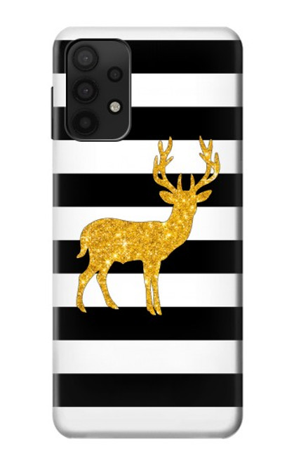 W2794 Black and White Striped Deer Gold Sparkles Hard Case and Leather Flip Case For Samsung Galaxy A32 5G