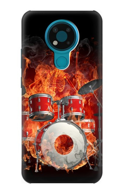 W1431 Skull Drum Fire Rock Hard Case and Leather Flip Case For Nokia 3.4