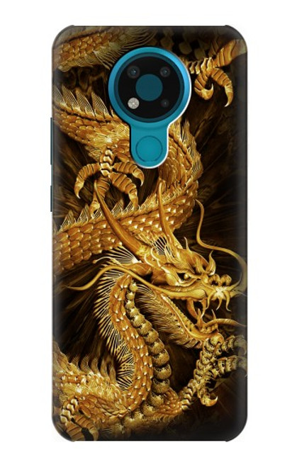 W2804 Chinese Gold Dragon Printed Hard Case and Leather Flip Case For Nokia 3.4