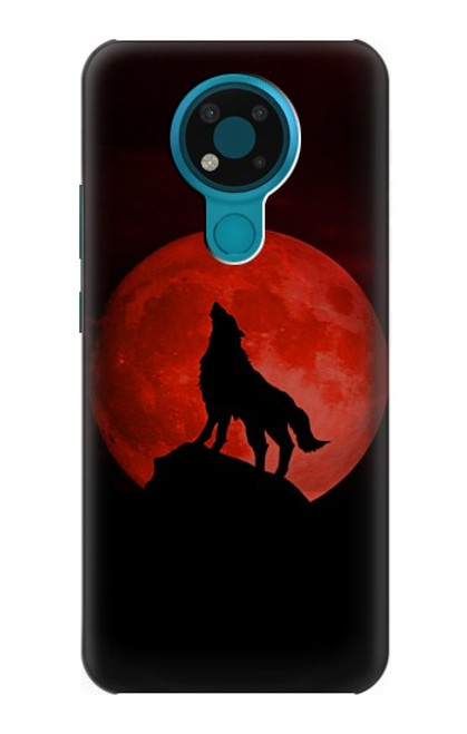 W2955 Wolf Howling Red Moon Hard Case and Leather Flip Case For Nokia 3.4