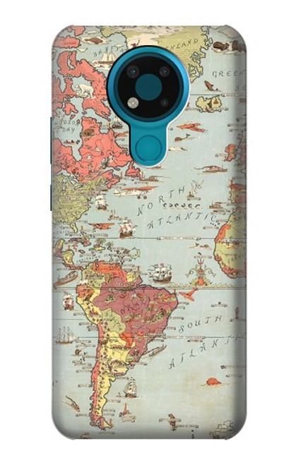 W3418 Vintage World Map Hard Case and Leather Flip Case For Nokia 3.4