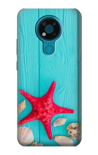 W3428 Aqua Wood Starfish Shell Hard Case and Leather Flip Case For Nokia 3.4