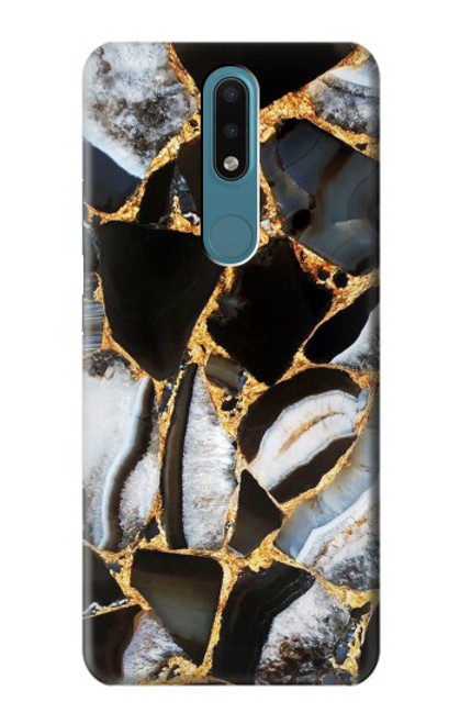 W3419 Gold Marble Graphic Print Hard Case and Leather Flip Case For Nokia 2.4