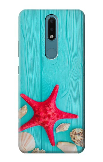 W3428 Aqua Wood Starfish Shell Hard Case and Leather Flip Case For Nokia 2.4