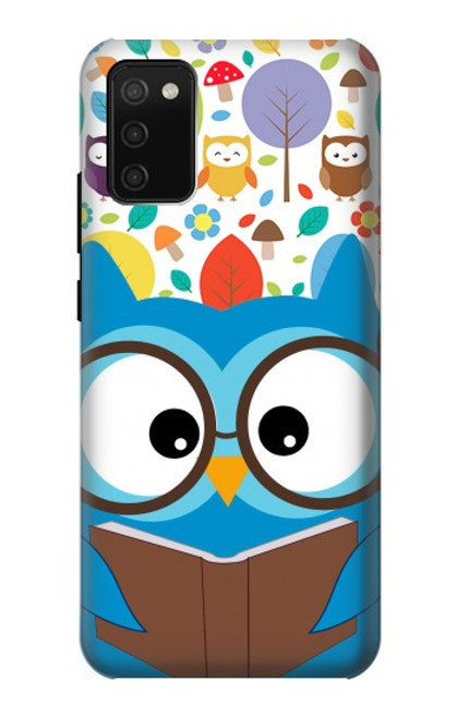 W2521 Cute Nerd Owl Cartoon Hard Case and Leather Flip Case For Samsung Galaxy A02s, Galaxy M02s