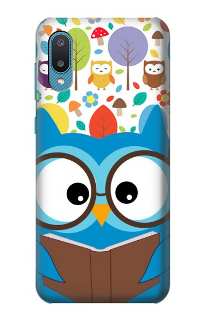 W2521 Cute Nerd Owl Cartoon Hard Case and Leather Flip Case For Samsung Galaxy A04, Galaxy A02, M02