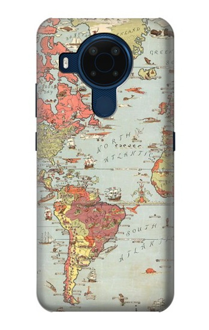 W3418 Vintage World Map Hard Case and Leather Flip Case For Nokia 5.4