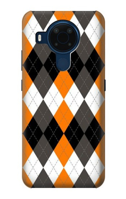 W3421 Black Orange White Argyle Plaid Hard Case and Leather Flip Case For Nokia 5.4