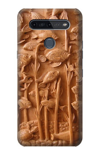 W1307 Fish Wood Carving Graphic Printed Hard Case and Leather Flip Case For LG K51S