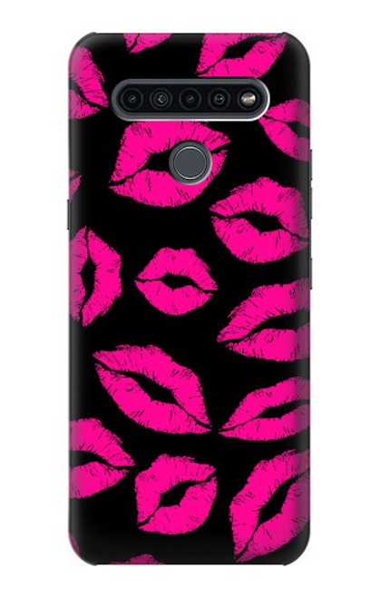 W2933 Pink Lips Kisses on Black Hard Case and Leather Flip Case For LG K41S