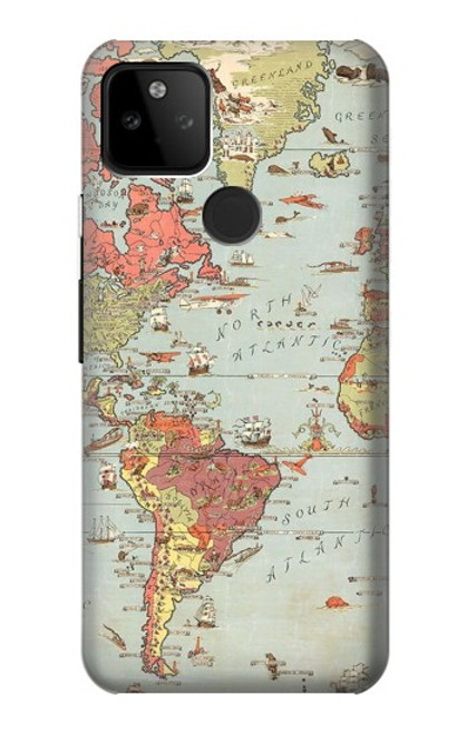 W3418 Vintage World Map Hard Case and Leather Flip Case For Google Pixel 5A 5G