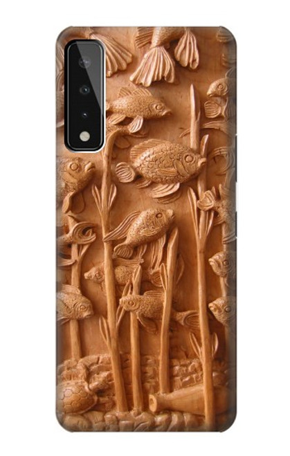 W1307 Fish Wood Carving Graphic Printed Hard Case and Leather Flip Case For LG Stylo 7 5G