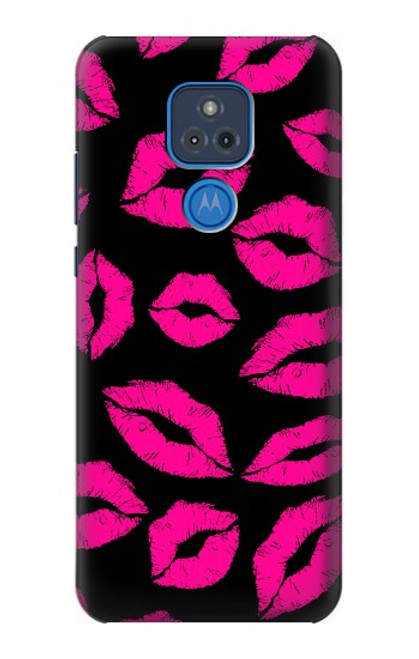 W2933 Pink Lips Kisses on Black Hard Case and Leather Flip Case For Motorola Moto G Play (2021)