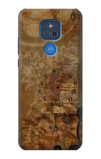 W3456 Vintage Paper Clock Steampunk Hard Case and Leather Flip Case For Motorola Moto G Play (2021)