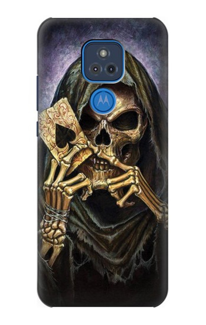 W3594 Grim Reaper Wins Poker Hard Case and Leather Flip Case For Motorola Moto G Play (2021)