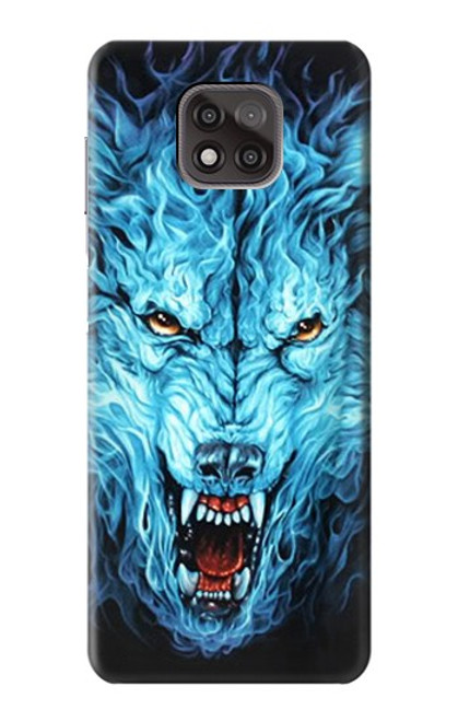 W0752 Blue Fire Grim Wolf Hard Case and Leather Flip Case For Motorola Moto G Power (2021)