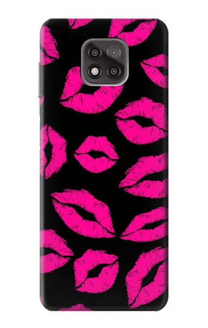 W2933 Pink Lips Kisses on Black Hard Case and Leather Flip Case For Motorola Moto G Power (2021)