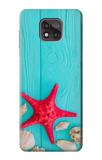 W3428 Aqua Wood Starfish Shell Hard Case and Leather Flip Case For Motorola Moto G Power (2021)