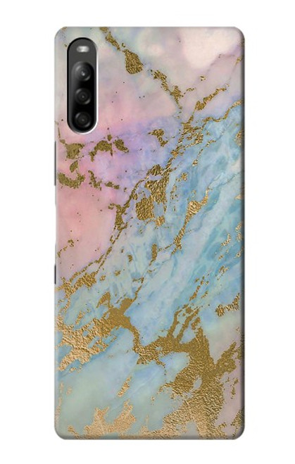 W3717 Rose Gold Blue Pastel Marble Graphic Printed Hard Case and Leather Flip Case For Sony Xperia L5