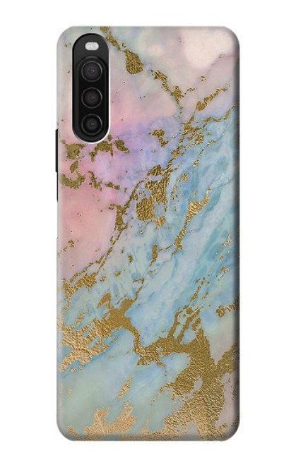 W3717 Rose Gold Blue Pastel Marble Graphic Printed Hard Case and Leather Flip Case For Sony Xperia 10 III