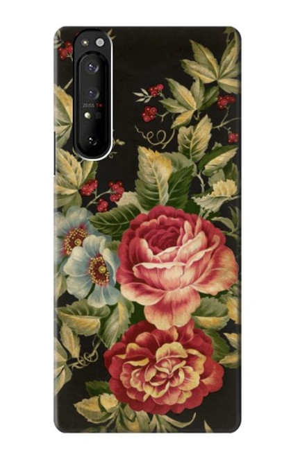 W3013 Vintage Antique Roses Hard Case and Leather Flip Case For Sony Xperia 1 III