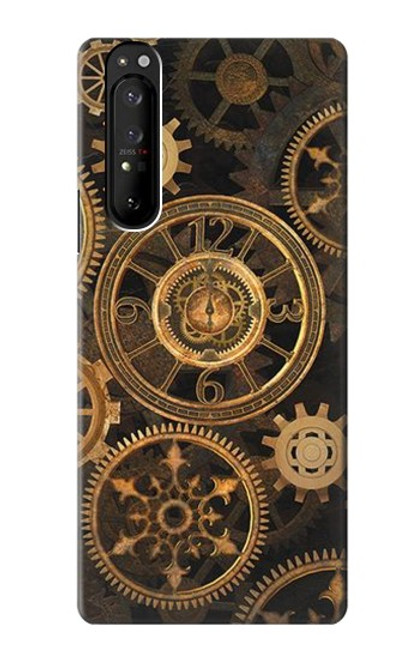 W3442 Clock Gear Hard Case and Leather Flip Case For Sony Xperia 1 III