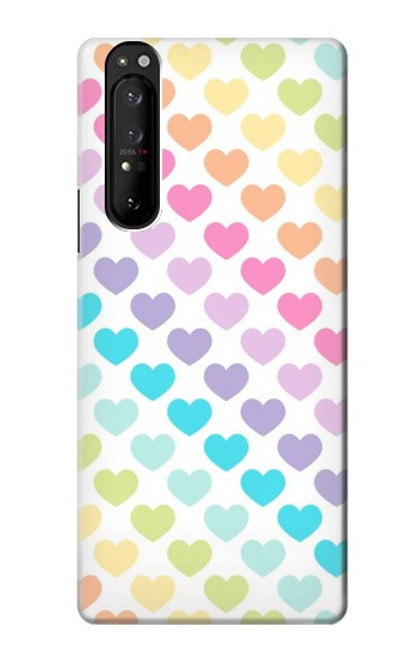 W3499 Colorful Heart Pattern Hard Case and Leather Flip Case For Sony Xperia 1 III