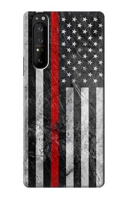 W3687 Firefighter Thin Red Line American Flag Hard Case and Leather Flip Case For Sony Xperia 1 III