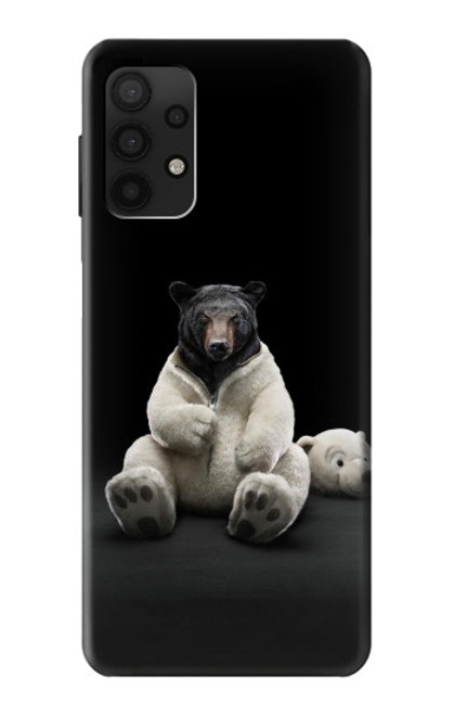 W0878 Black Bear Hard Case and Leather Flip Case For Samsung Galaxy A32 4G