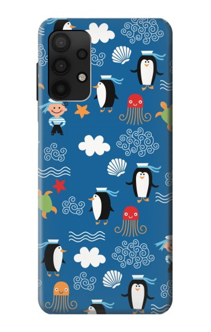 W2572 Marine Penguin Pattern Hard Case and Leather Flip Case For Samsung Galaxy A32 4G