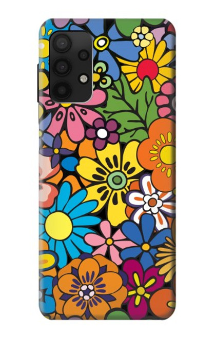 W3281 Colorful Hippie Flowers Pattern Hard Case and Leather Flip Case For Samsung Galaxy A32 4G