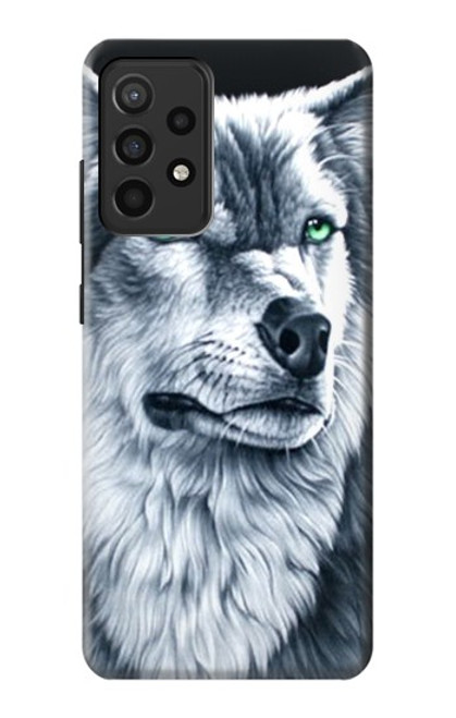 W0123 Grim White Wolf Hard Case and Leather Flip Case For Samsung Galaxy A52, Galaxy A52 5G