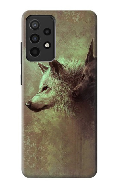 W0931 White Black Wolf Hard Case and Leather Flip Case For Samsung Galaxy A52, Galaxy A52 5G