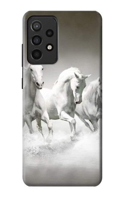 W0933 White Horses Hard Case and Leather Flip Case For Samsung Galaxy A52, Galaxy A52 5G