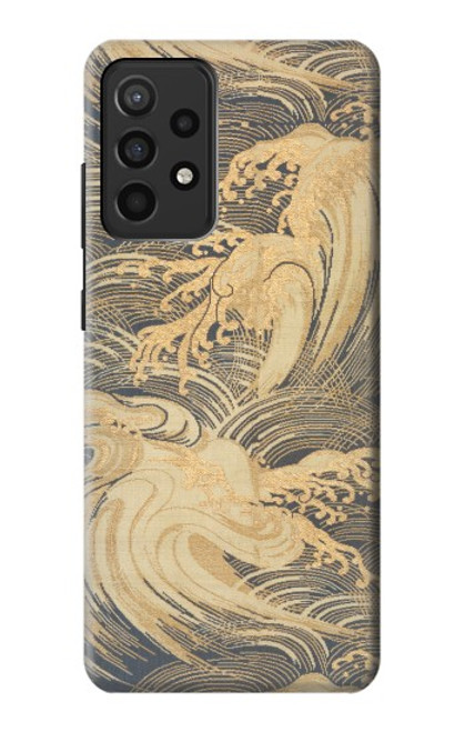 W2680 Japan Art Obi With Stylized Waves Hard Case and Leather Flip Case For Samsung Galaxy A52, Galaxy A52 5G