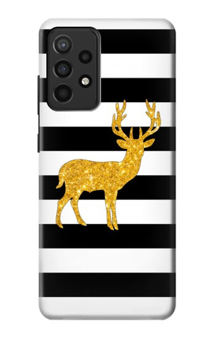 W2794 Black and White Striped Deer Gold Sparkles Hard Case and Leather Flip Case For Samsung Galaxy A52, Galaxy A52 5G