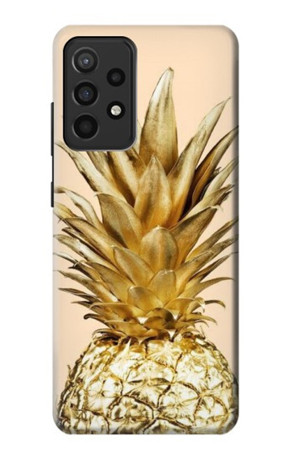 W3490 Gold Pineapple Hard Case and Leather Flip Case For Samsung Galaxy A52, Galaxy A52 5G
