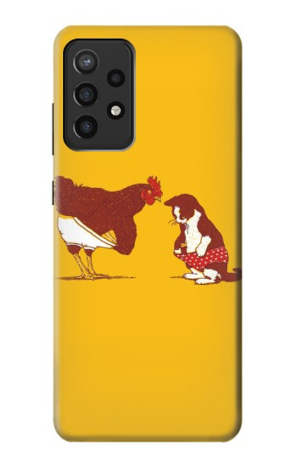 W1093 Rooster and Cat Joke Hard Case and Leather Flip Case For Samsung Galaxy A72, Galaxy A72 5G
