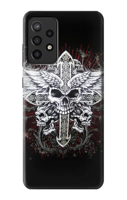 W1434 Skull Wing Tattoo Biker Hard Case and Leather Flip Case For Samsung Galaxy A72, Galaxy A72 5G