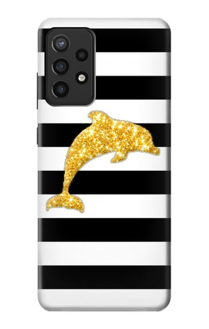 W2882 Black and White Striped Gold Dolphin Hard Case and Leather Flip Case For Samsung Galaxy A72, Galaxy A72 5G