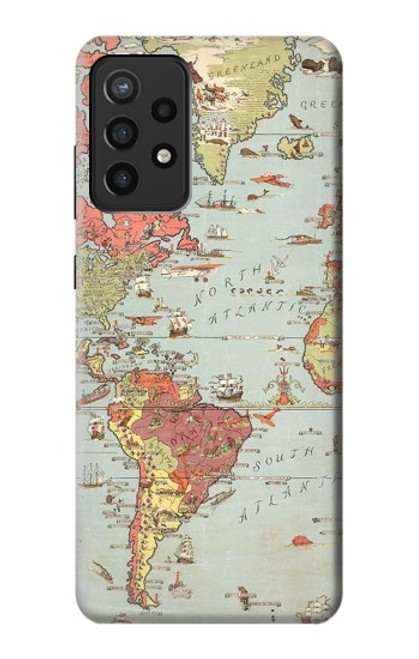 W3418 Vintage World Map Hard Case and Leather Flip Case For Samsung Galaxy A72, Galaxy A72 5G