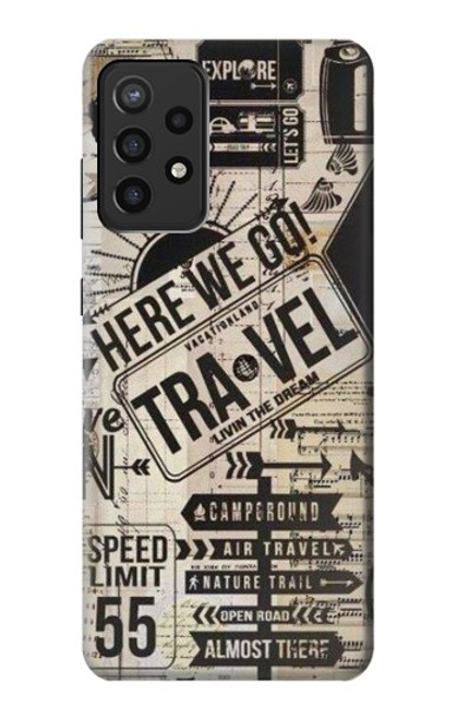 W3441 Vintage Travel Hard Case and Leather Flip Case For Samsung Galaxy A72, Galaxy A72 5G