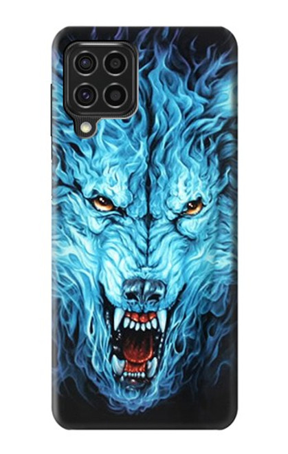 W0752 Blue Fire Grim Wolf Hard Case and Leather Flip Case For Samsung Galaxy F62